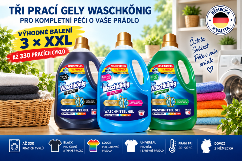 Výhodné balení 3× Waschkönig XXL – Black, Color a Universal až na 330 pracích cyklů